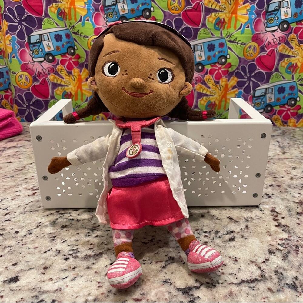 Disney Store Doc McStuffins 13" Plush Doll - Pink and Brown Doctor Jacket